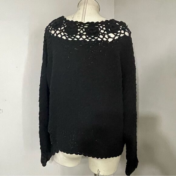Carraig Donn‎ Black Crochet Flowers 100% Pure Irish Boho Indie Wool Sweater S - Picture 6 of 10